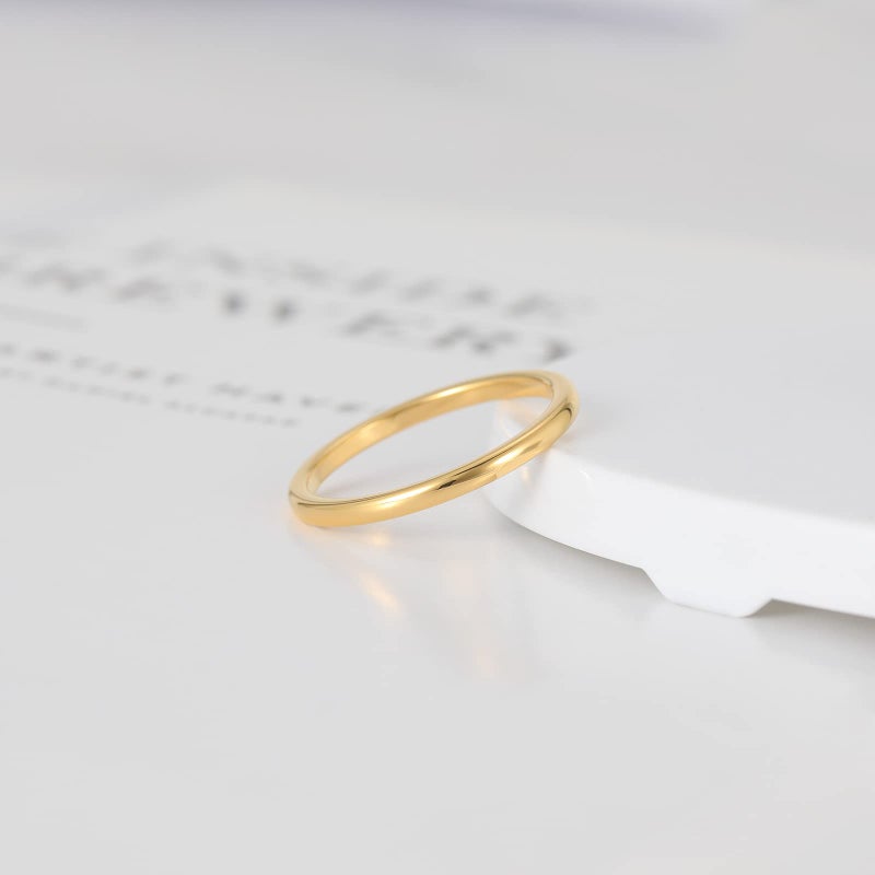 TRUMIUM 2mm Gold Tungsten Rings for Women Plain Thin High Polish Engagement Wedding Band Size 6 - Image 3